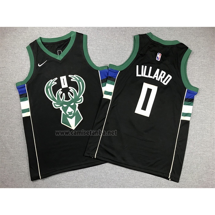 Camiseta Nino Milwaukee Bucks Damian Lillard NO 0 Statement 2018-19 Negro